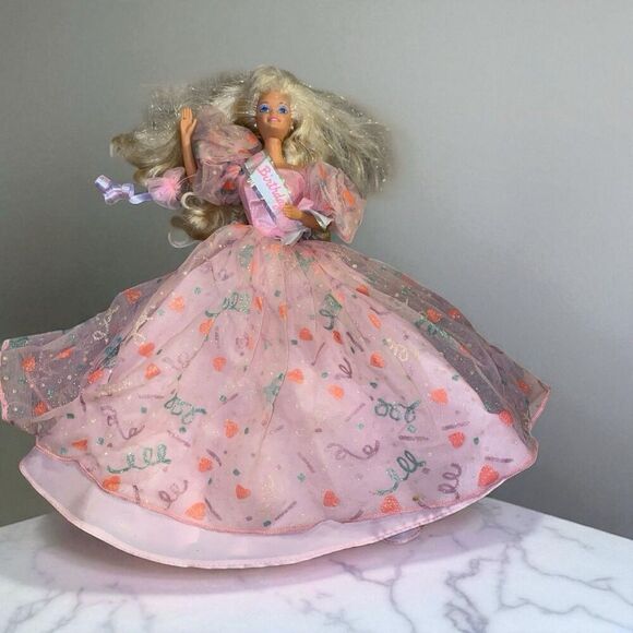 Mattel Other - Vintage Barbie Doll Happy Birthday Barbie Pink Dress Blonde Hair Blue Eyes